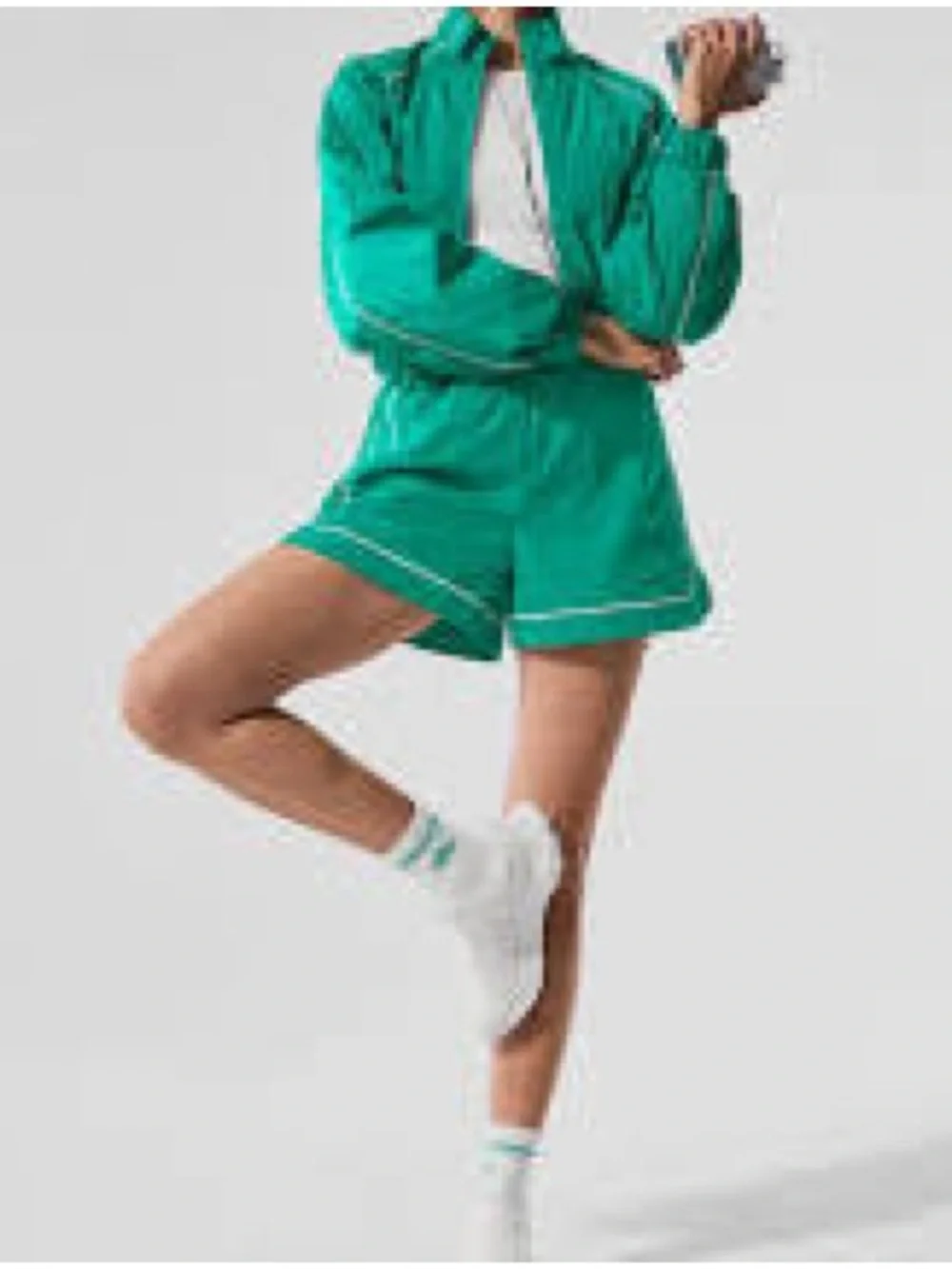 ALO Yoga Motivate Full-Zip Track Jacket - Spruce Green/White Size Small New